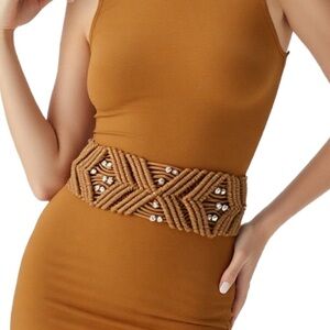 Unique 90's Inspired Brown Crochet Belt with metal stud accents One Size